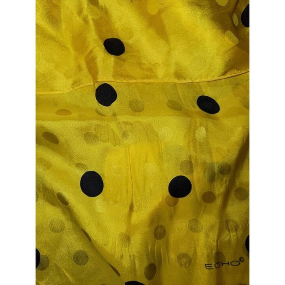 Vintage Echo Yellow and Black Polka Dot 100% Silk Hand Turned Hem Neck Scarf Mad - Picture 4 of 5